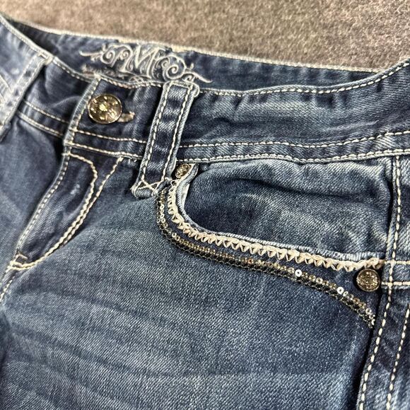 Vintage Faded Distressed Boot Cut Miss Me Jeans Rhinestone Bling 2000s Y2K 9/10 - Picture 5 of 8